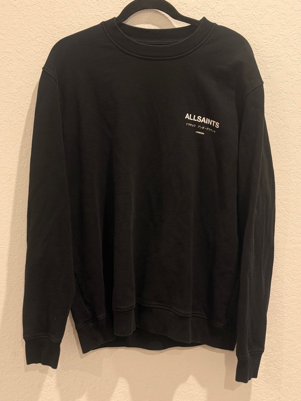 AllSaints Black Crewneck with White Logo